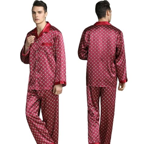 Morefun Men Silk Pajamas Set Long Sleeve Two Piece Silk Satin Pajamas Set Sleepwear Loungewear