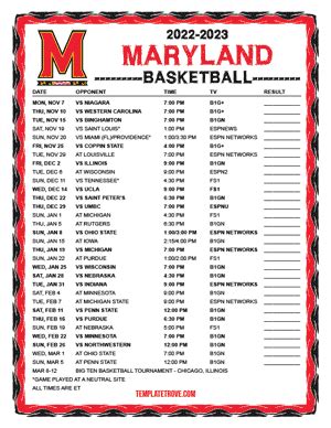 Printable 2022-2023 Maryland Terrapins Basketball Schedule