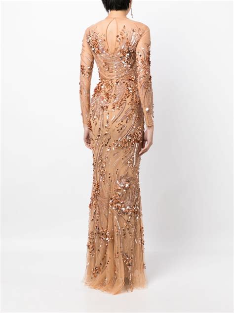 Zuhair Murad Sequin Embellished Maxi Gown Dress Neutrals Farfetch