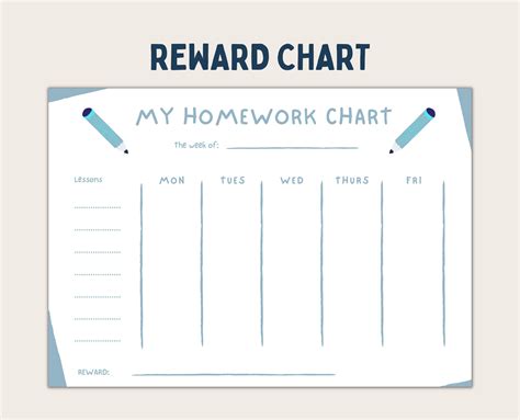 Printable Homework Reward Chart Daily And Weekly Homework Chart Etsy