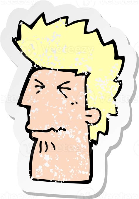 Retro Distressed Sticker Of A Cartoon Unhappy Man Drawing Png