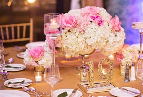 Pink & White Rose and Hydrangea Centerpieces