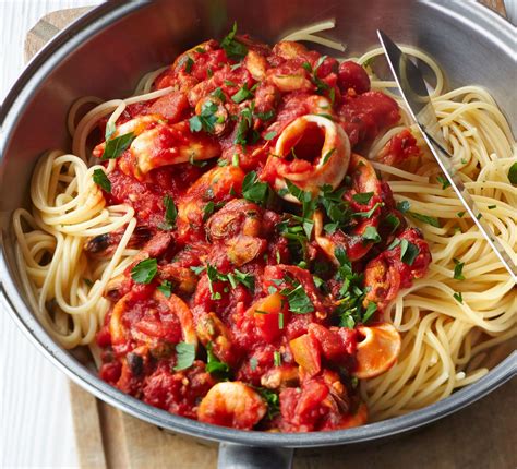 Spaghetti With Smoky Tomato And Seafood Sauce Recipe Healthy Pastas Cheap Pasta Recipes Bbc