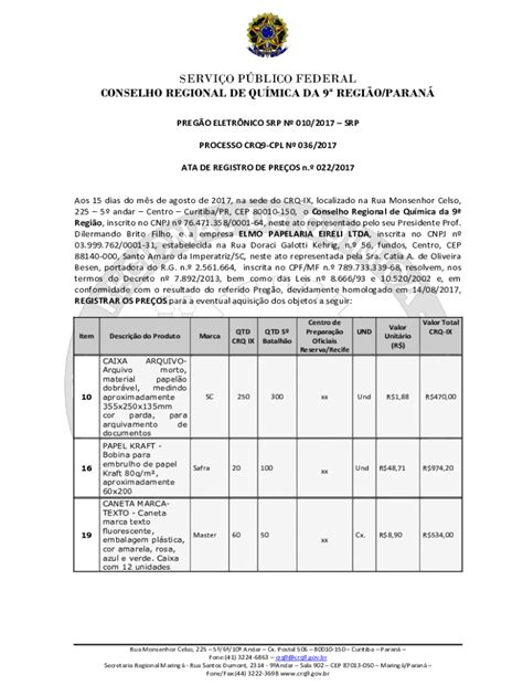 Fillable Online Registro De Preos De Materiais De Papelaria E Escritrio