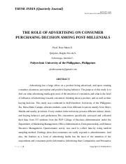 The Role Of Advertising On Consumer Buying Decision Among Post