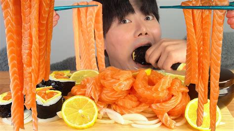 Asmr Mukbang Salmon Noodles And Salmon Kimbap Sashimi연어국수 연어김밥 연어회 먹방 Eating Sounds Show Mì Cá Hồi