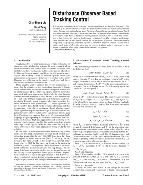 Pdf Disturbance Observer Based Tracking Control