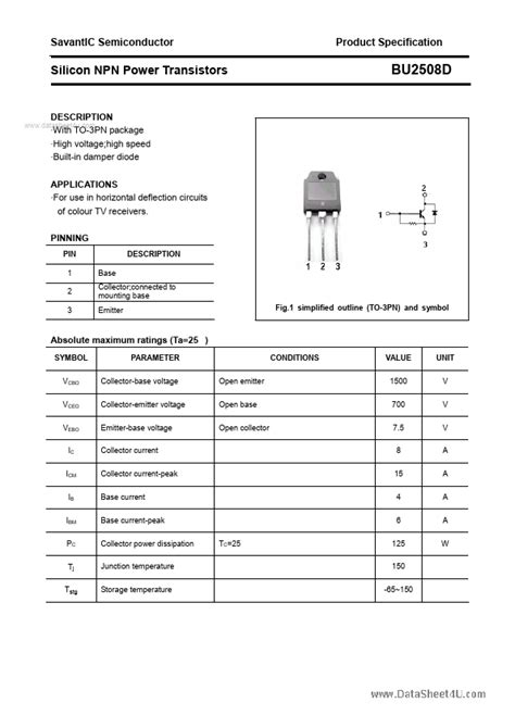 Bu D Savantic Transistor Hoja De Datos Ficha T Cnica Distribuidor