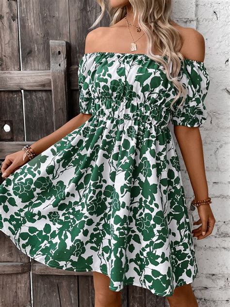 Shein Vcay Allover Floral Print Off Shoulder Puff Sleeve Dress Shein Usa