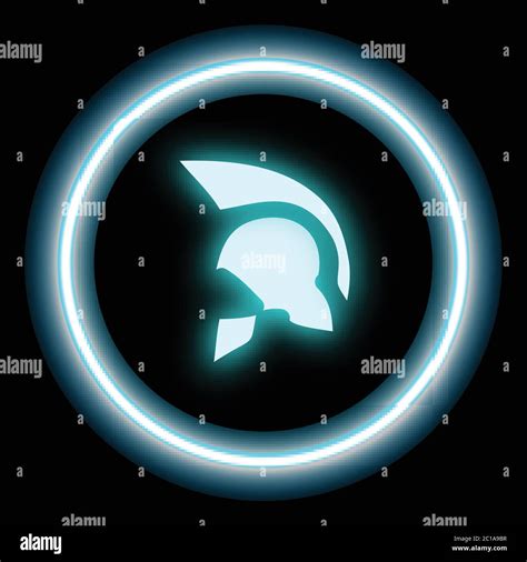 Glowing Spartan Warrior Helmet Silhouette In A Neon Blue Light Circular