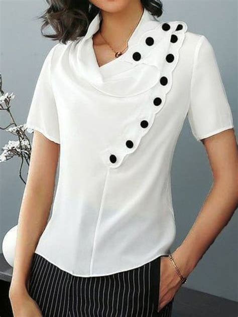 Stylewe Short Sleeve White Women Tops For Work Polyester Cowl Neck