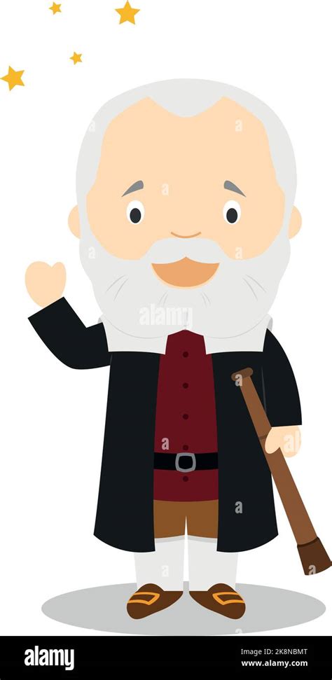 Galileo Galilei Cartoon Character Vector Illustration Kids History