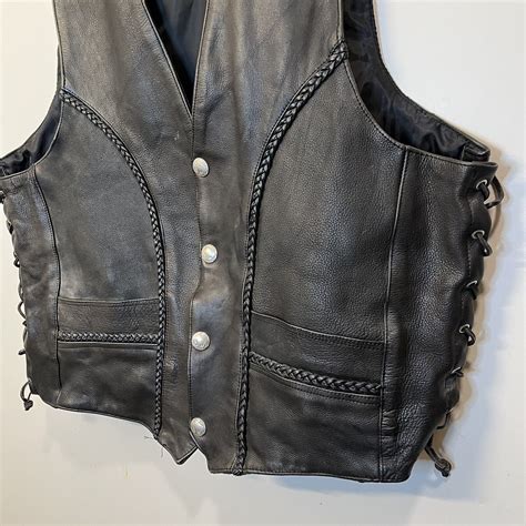 Vance Leathers Mens Black Leather Motorcycle Vest Gem