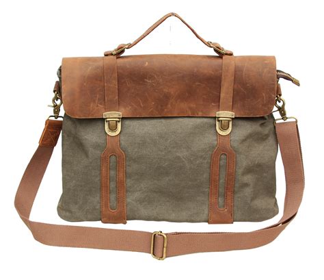 Gootium Canvas Full Grain Leather Messenger Bag Briefcase Laptop Bag