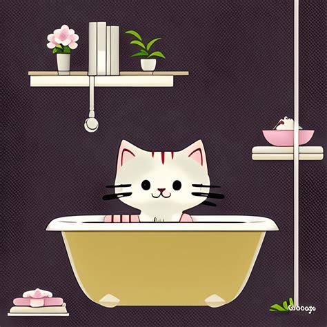 Cute Cat In The Bathtub Kawaii Chibi Cartoon Graphic · Creative Fabrica