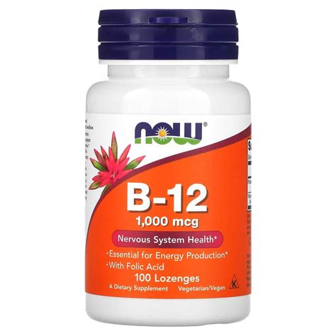 Vitamina B12 1000mcg 100 Pastilhas Sublingual Now Foods Importado E