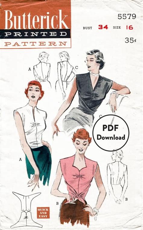 Vintage Sewing Pattern S S Blouse Top Cinched Tie Waist Wrap