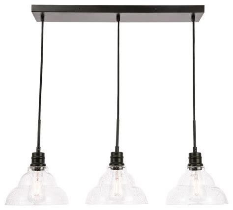 Black Finish And Clear Seeded Glass 3 Light Pendant Transitional