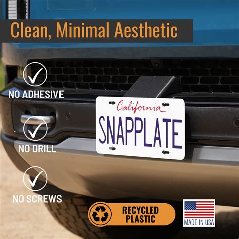 No Drill No Adhesives Front License Plate Mounts SnapPlate For