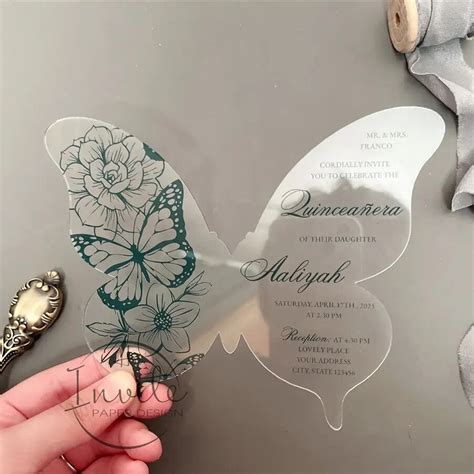 Invitaci N Acr Lica De Quincea Era De Mariposa Verde Elegante Tarjeta