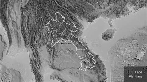 Forma De Laos Con Fronteras Regionales Escala De Grises Etiquetas