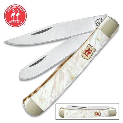 Kissing Crane Genuine Pearl Trapper Pocket Knife