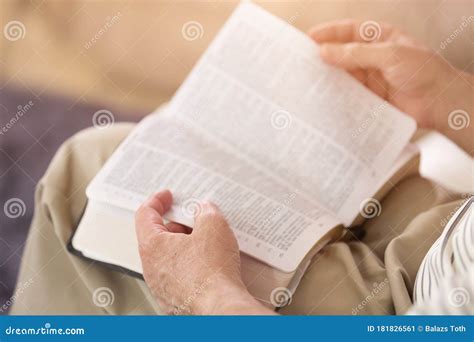 Close Up Of A Man Reading The Holy Bible Stock Image Image Of King