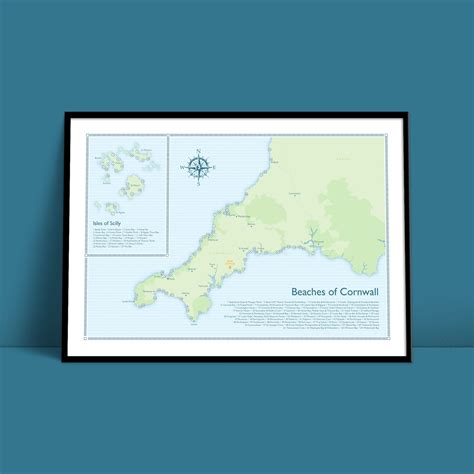 Cornwall Beaches Map Art Print / Personalised Giclee Beach Map - Etsy