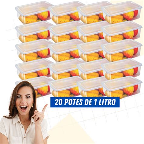 Potes Litro Marmita Fitness Transparente Organizador Alimentos Bpa