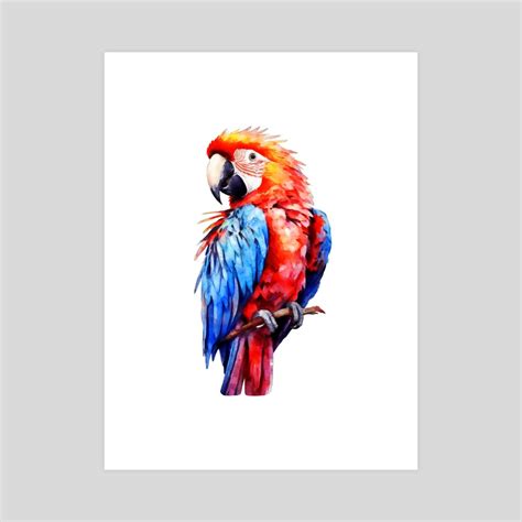 Scarlet Macaw Parrot Watercolor Painting Portrait IV, an art print by Watercolorush - INPRNT