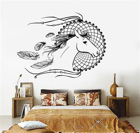 Vinyl Wall Decal Dream Catcher Horse Bedroom Decor Dreamcatcher Sticke ...