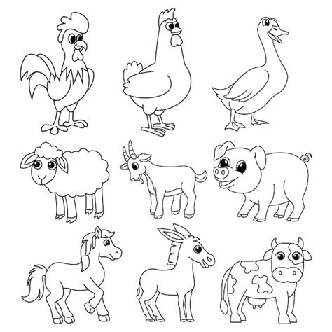 Ensemble d animaux de la ferme dessin animé coloriage illustration