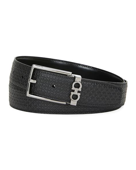 Salvatore Ferragamo Mens Gancini Embossed Leather Belt Neiman Marcus