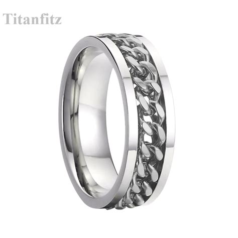 8mm Masculine Steel Chain Wedding Couple Rings For Men Tough Guy