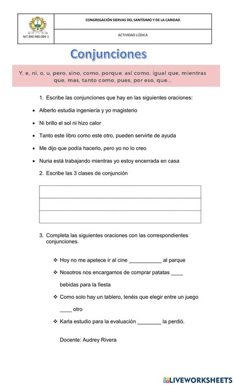 Conjunciones Online Pdf Exercise Lecciones De Lectura Ense Anza