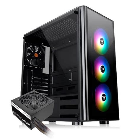 Gabinete V200 TG ARGB Lateral Vidro Fonte PFC 600W 3 FANS RGB