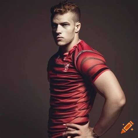 Handsome rugby player in action