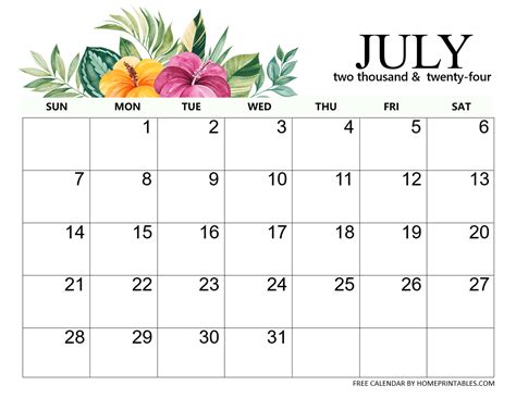 Cute July Calendar Printable Esta Olenka