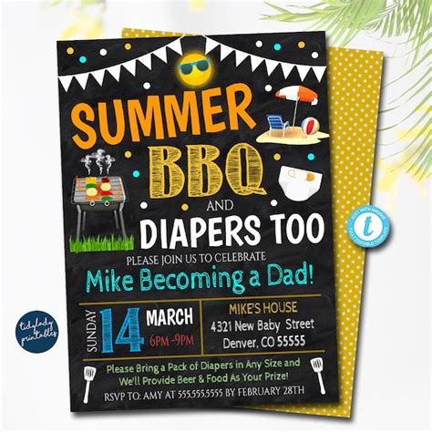 Summer Bbq Baby Shower Invitation Dad Diaper Party Chalkboard