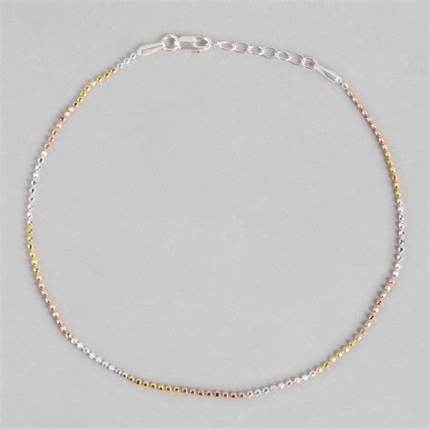 Buy Elegant Triple Tone Silver Beaded Chain Anklet Zavya