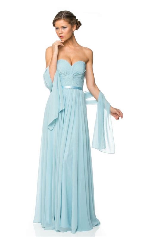 Strapless Sweetheart Chiffon Maxi Gown In Light Blue Blue Chiffon