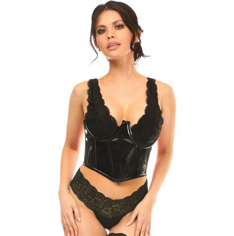 Black Patent Open Cup Underwire Waist Cincher Daisy Rebelsmarket