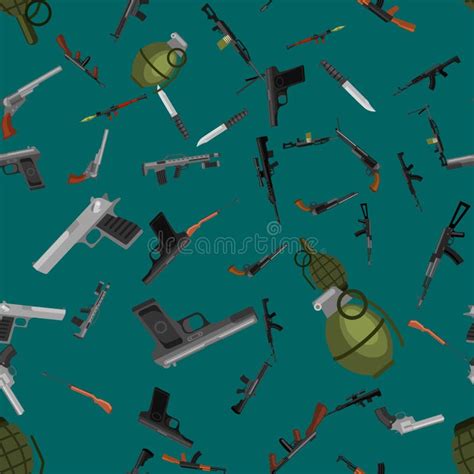 Military Gun Seamless Pattern Automatic And Hand Weapon In Magazine