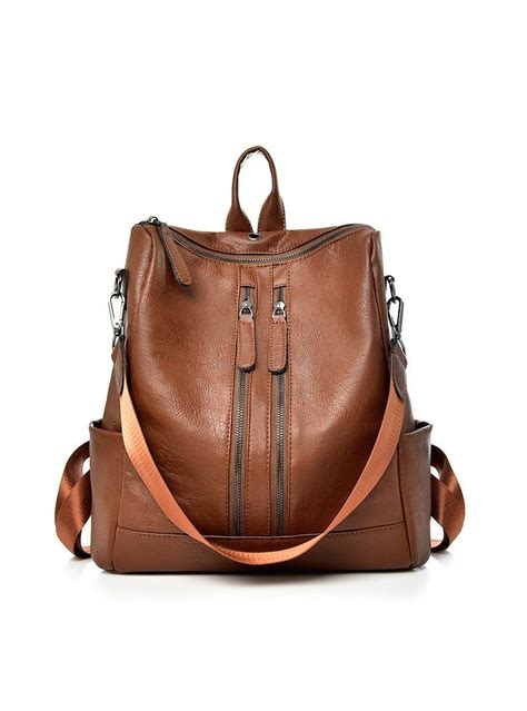 Pu Leather Women Backpack Double Zipper School Backpack Blissmart