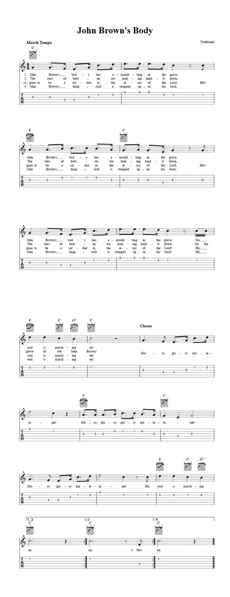 John Brown S Body Easy Guitar Sheet Music And Tab With Chords And Lyrics