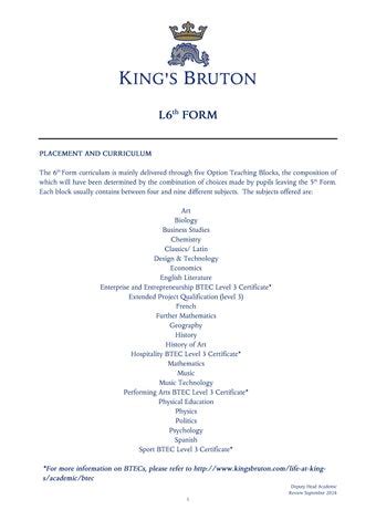 L6th Form Curriculum By King S Bruton Issuu