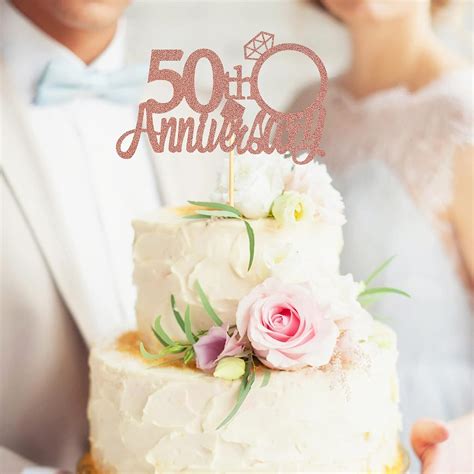 Buy Sumerk 50th Anniversary Cake Topper 13PCS Rose Gold Glitter Cake