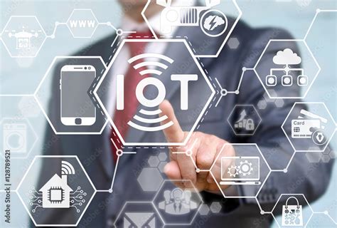 Internet Of Things Iot Concept Businessman Presses Iot Solution