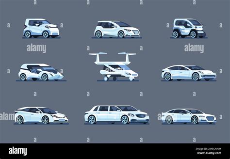 Set Of Self Driving Cars Driverless Vehicle Vector Illustration Stock