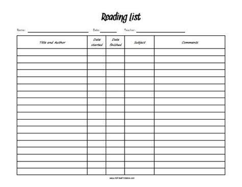 reading list  printable